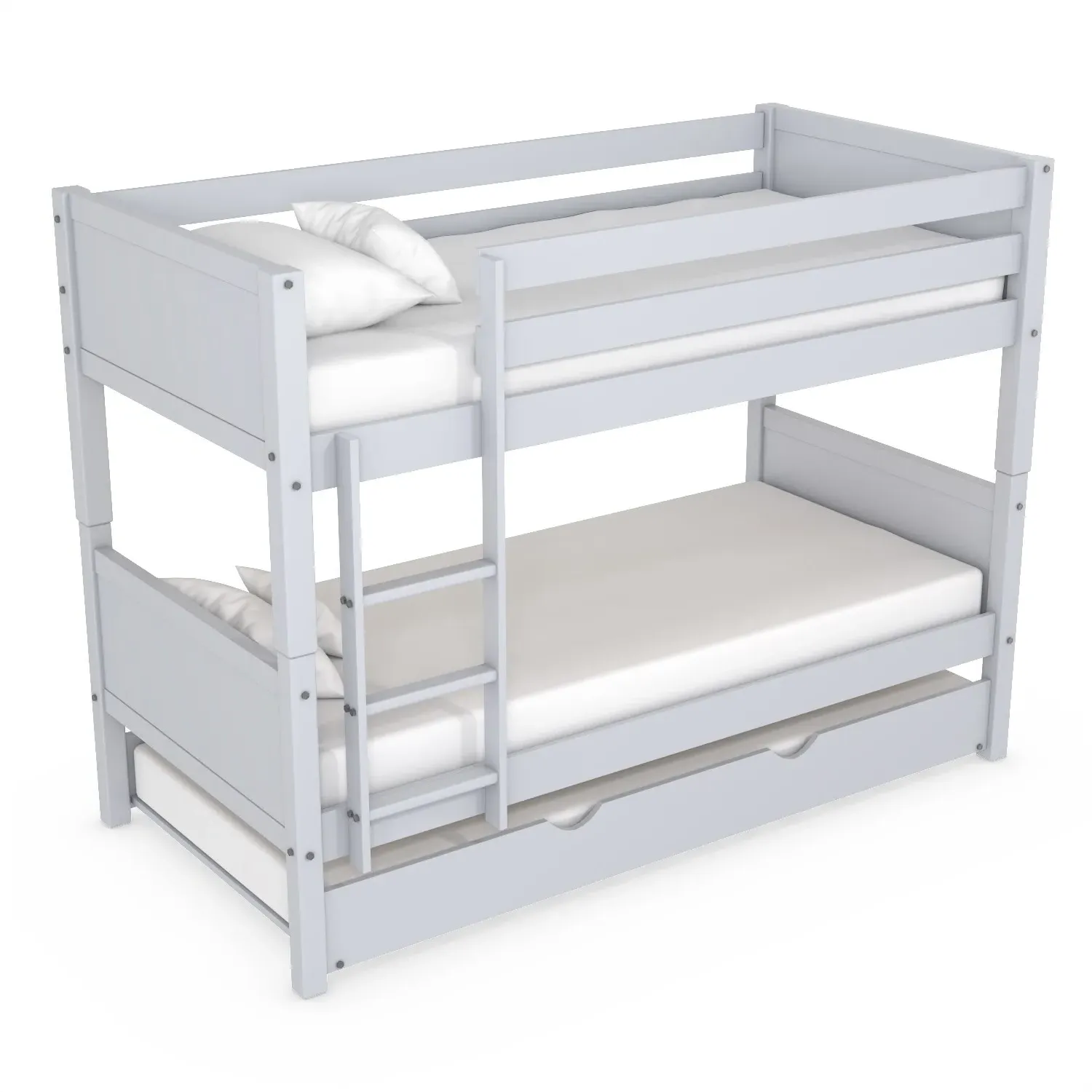 Triple Bunk Bed with Trundle - Grey, Pine Wood