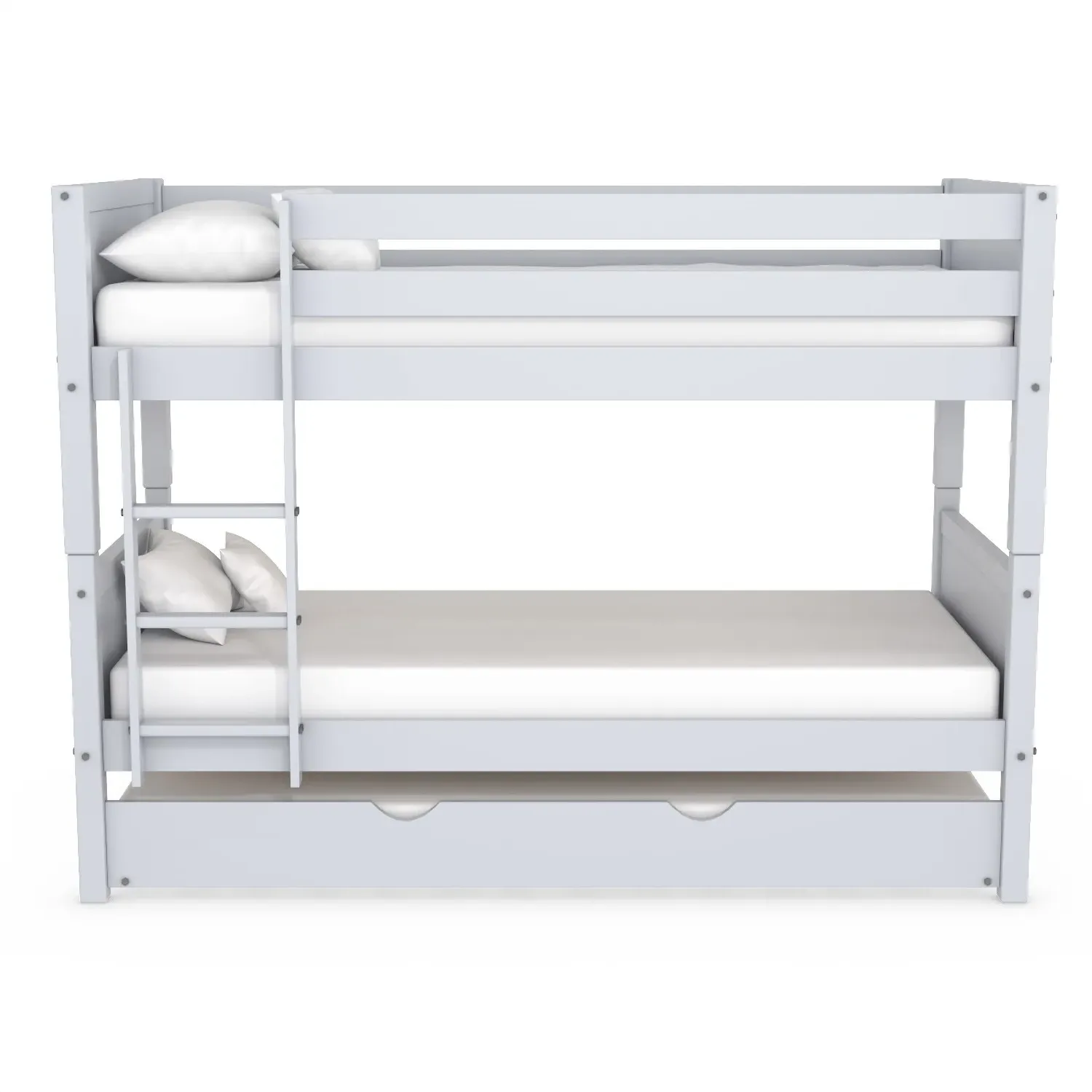 Triple Bunk Bed with Trundle - Grey, Pine Wood