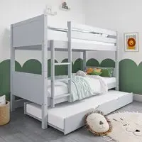 Triple Bunk Bed with Trundle - Grey, Pine Wood