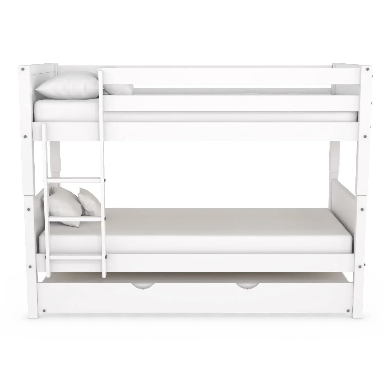 Triple Bunk Bed with Trundle - White, Pine Wood