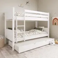 Triple Bunk Bed with Trundle - White, Pine Wood