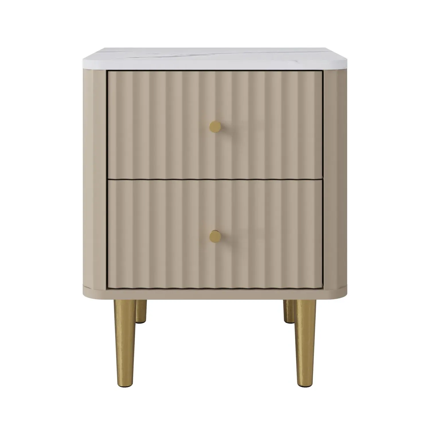 2-Drawer Bedside Table with Marble Top - Beige