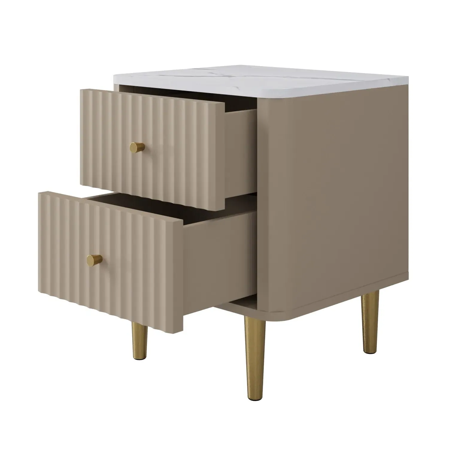 2-Drawer Bedside Table with Marble Top - Beige