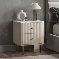 2-Drawer Bedside Table with Marble Top - Beige
