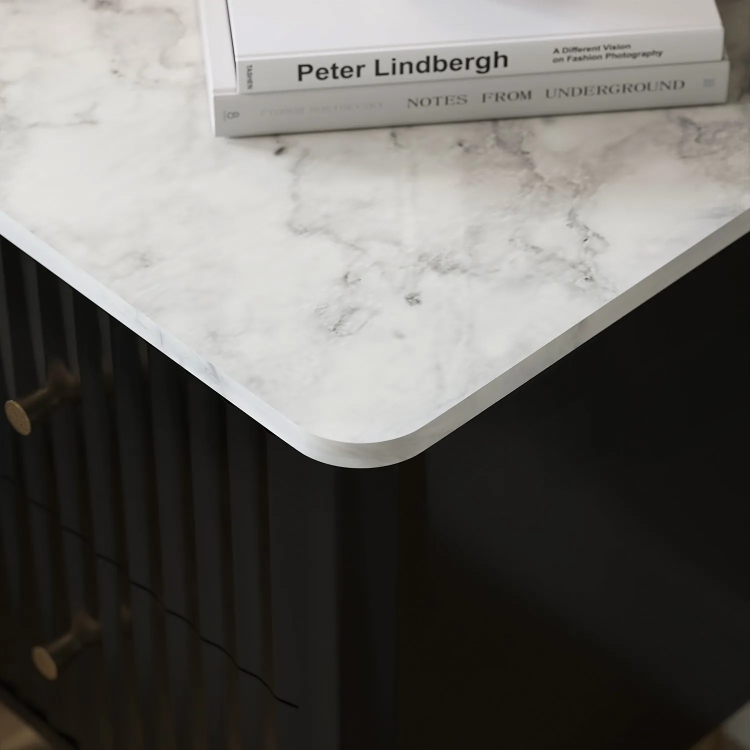 2-Drawer Bedside Table with Marble Top - Black