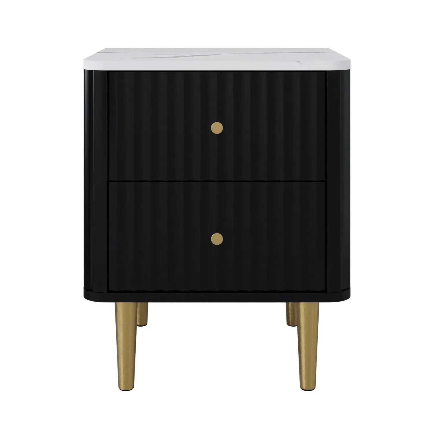 2-Drawer Bedside Table with Marble Top - Black