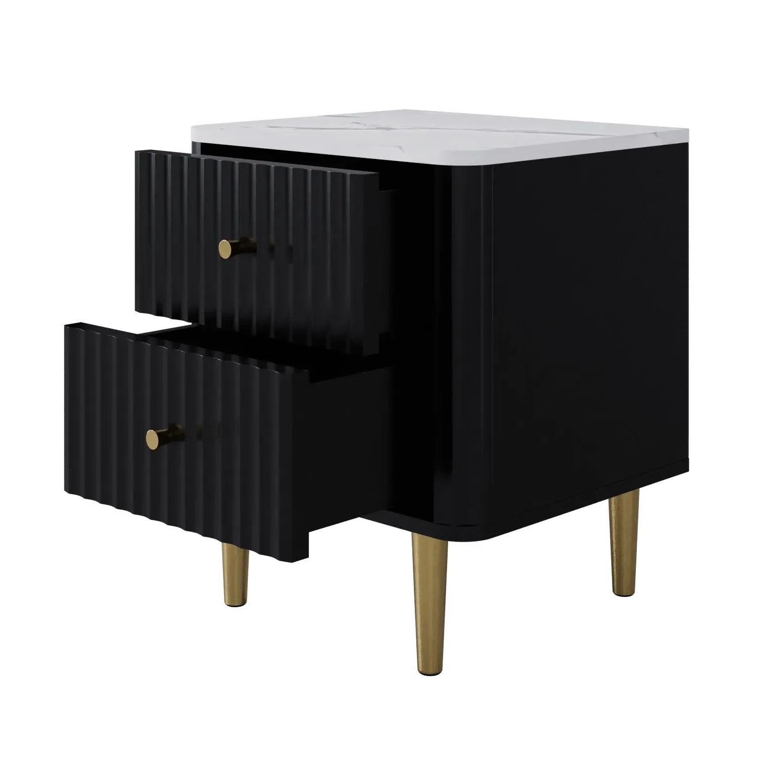 2-Drawer Bedside Table with Marble Top - Black
