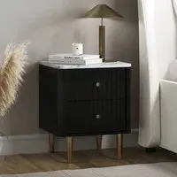 2-Drawer Bedside Table with Marble Top - Black