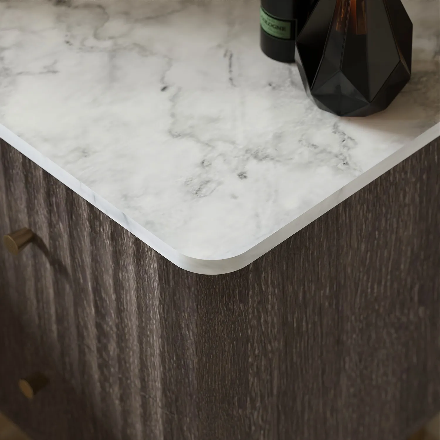 2-Drawer Bedside Table with Marble Top - Wood