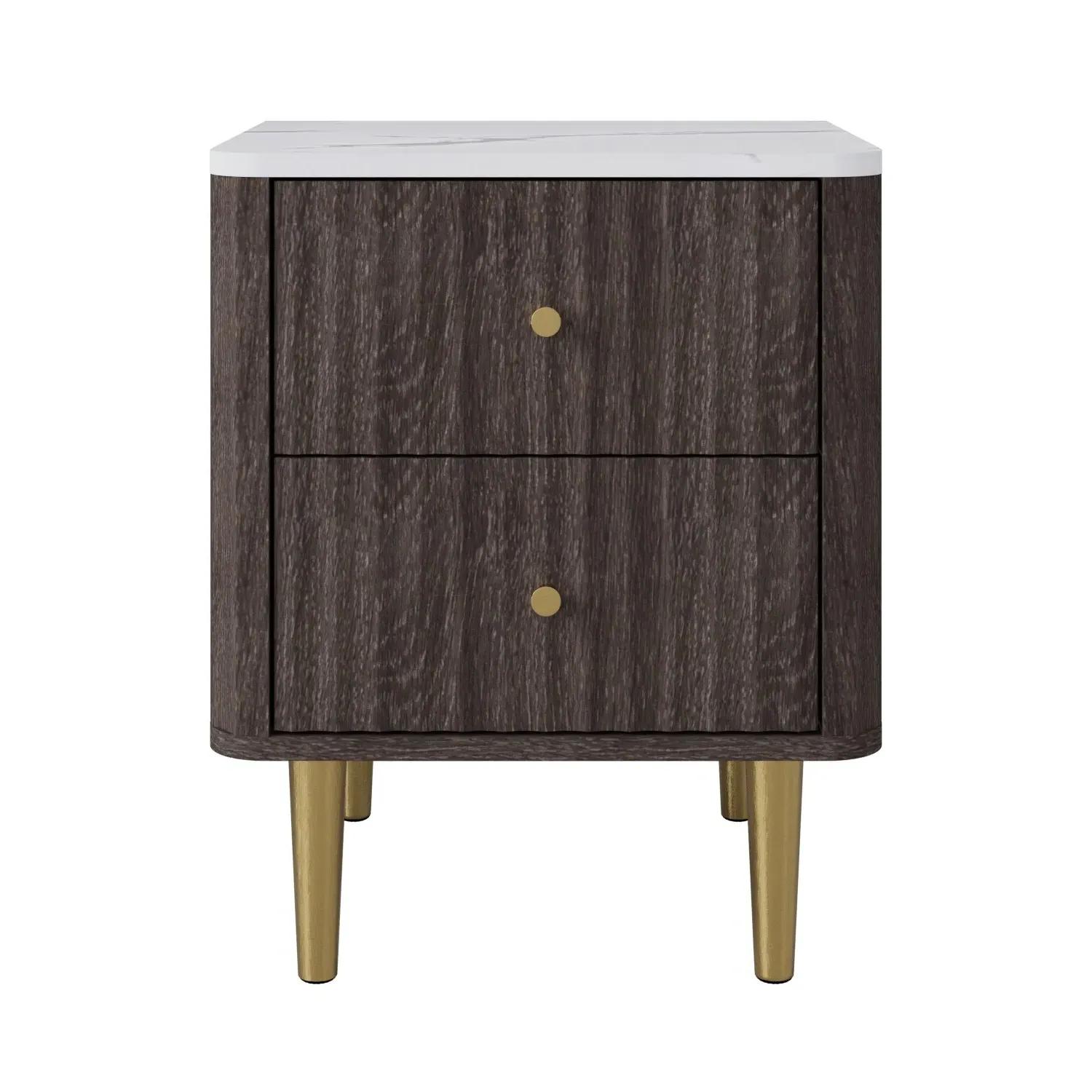 2-Drawer Bedside Table with Marble Top - Wood