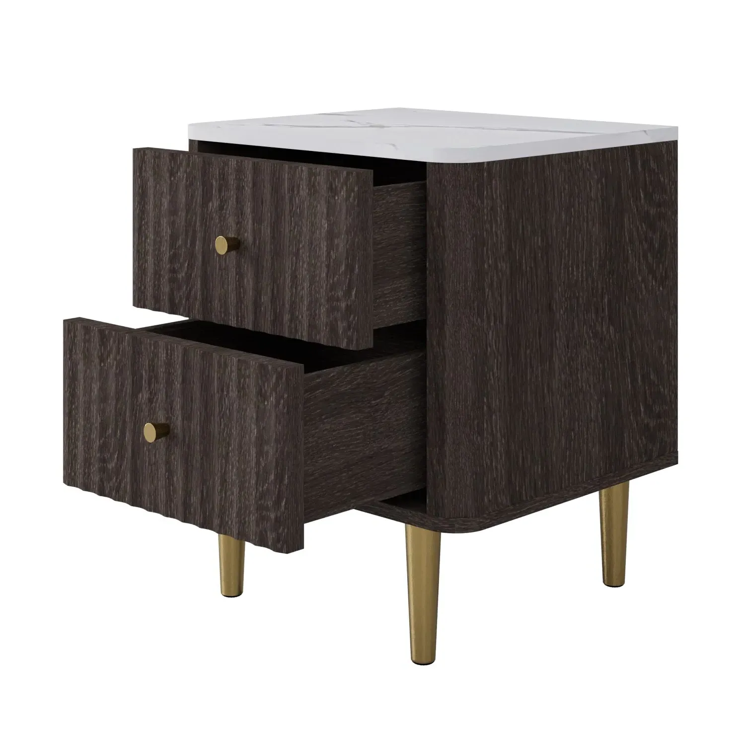 2-Drawer Bedside Table with Marble Top - Wood