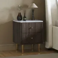 2-Drawer Bedside Table with Marble Top - Wood