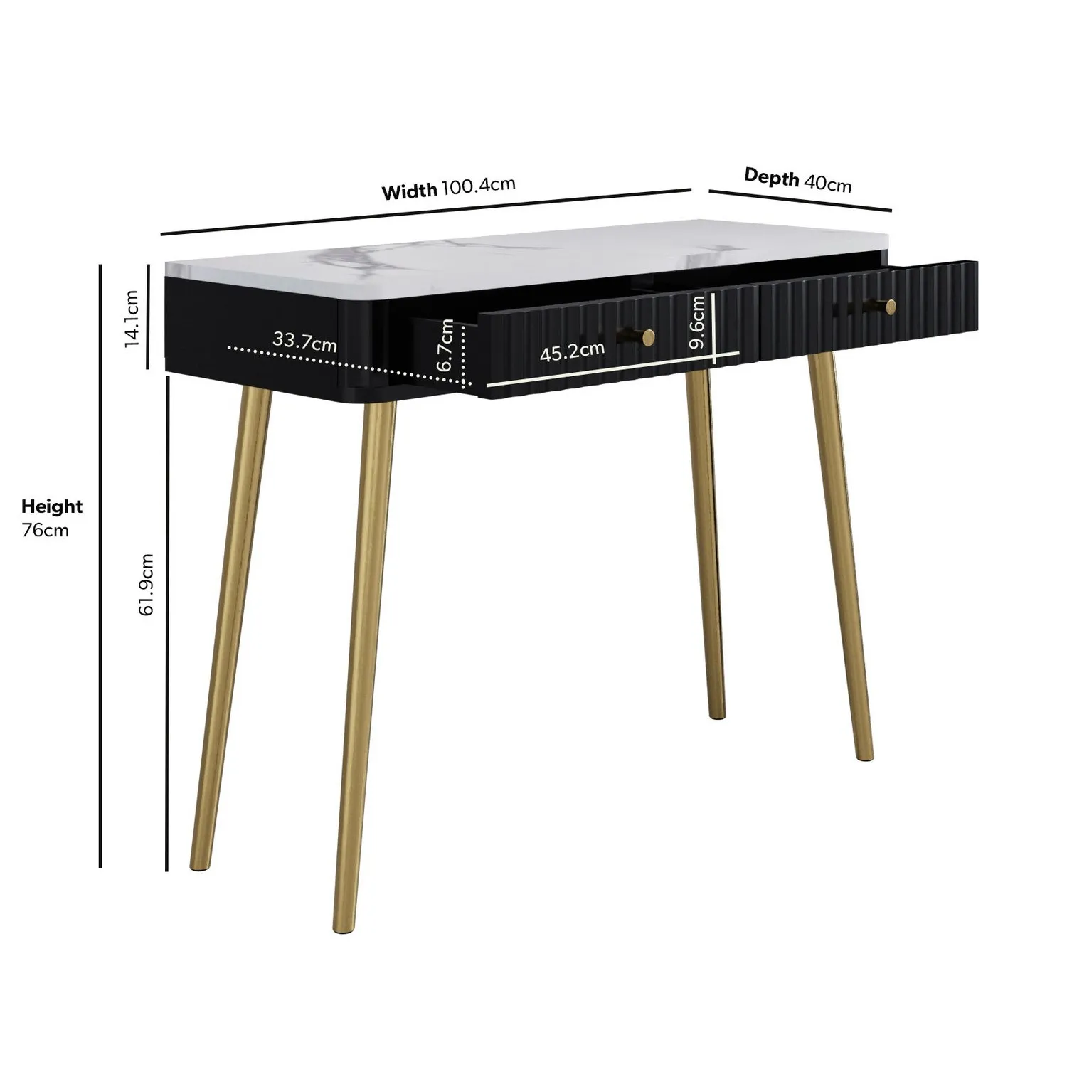 Fluted Dressing Table with Drawers - Black, Wood