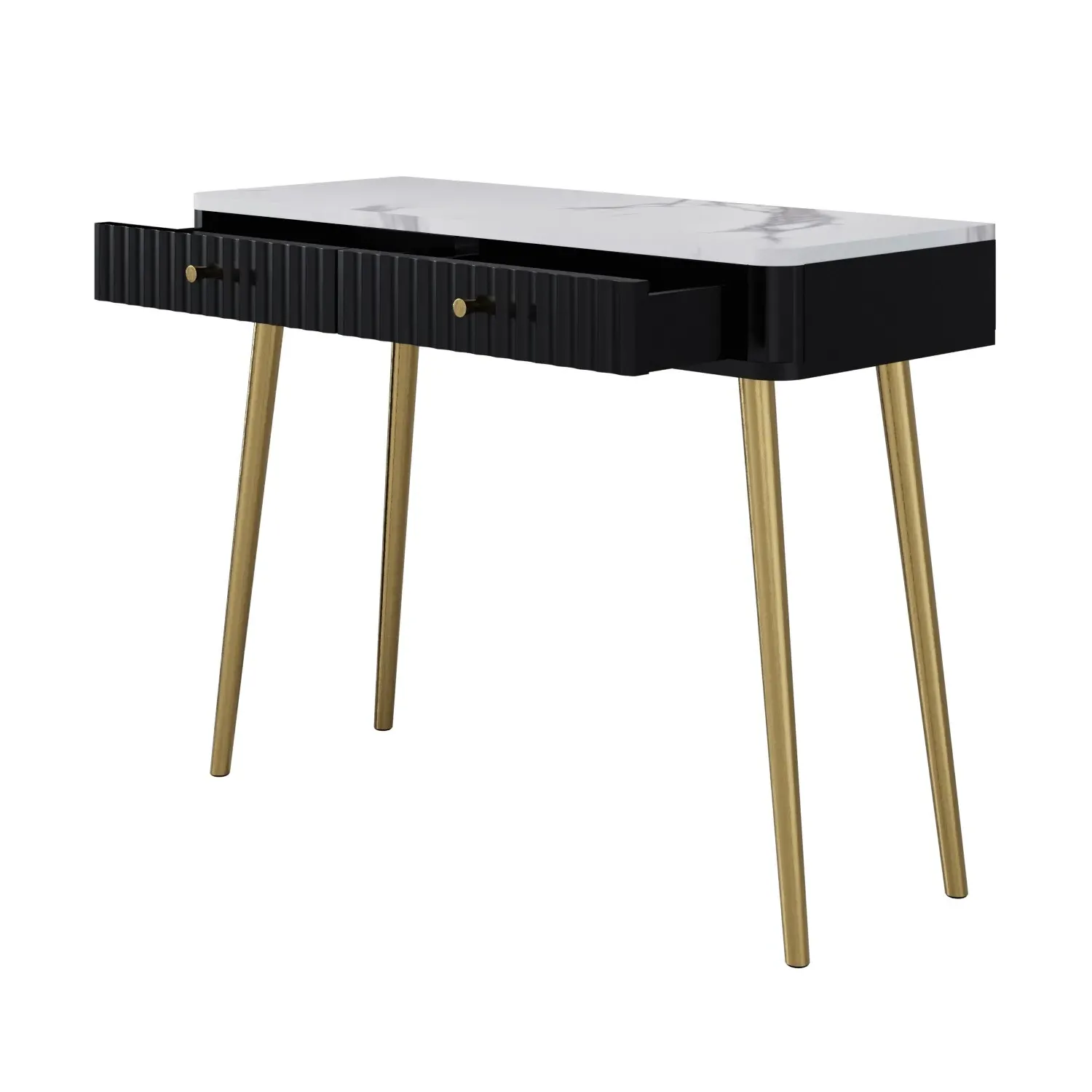 Fluted Dressing Table with Drawers - Black, Wood