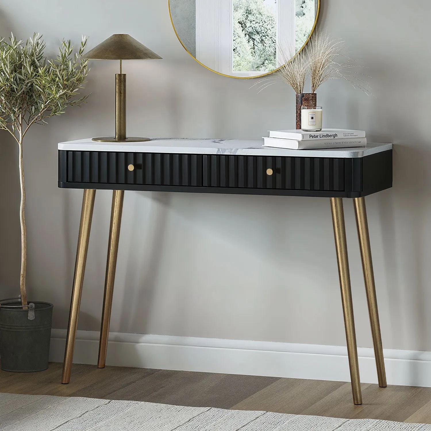 Fluted Dressing Table with Drawers - Black, Wood