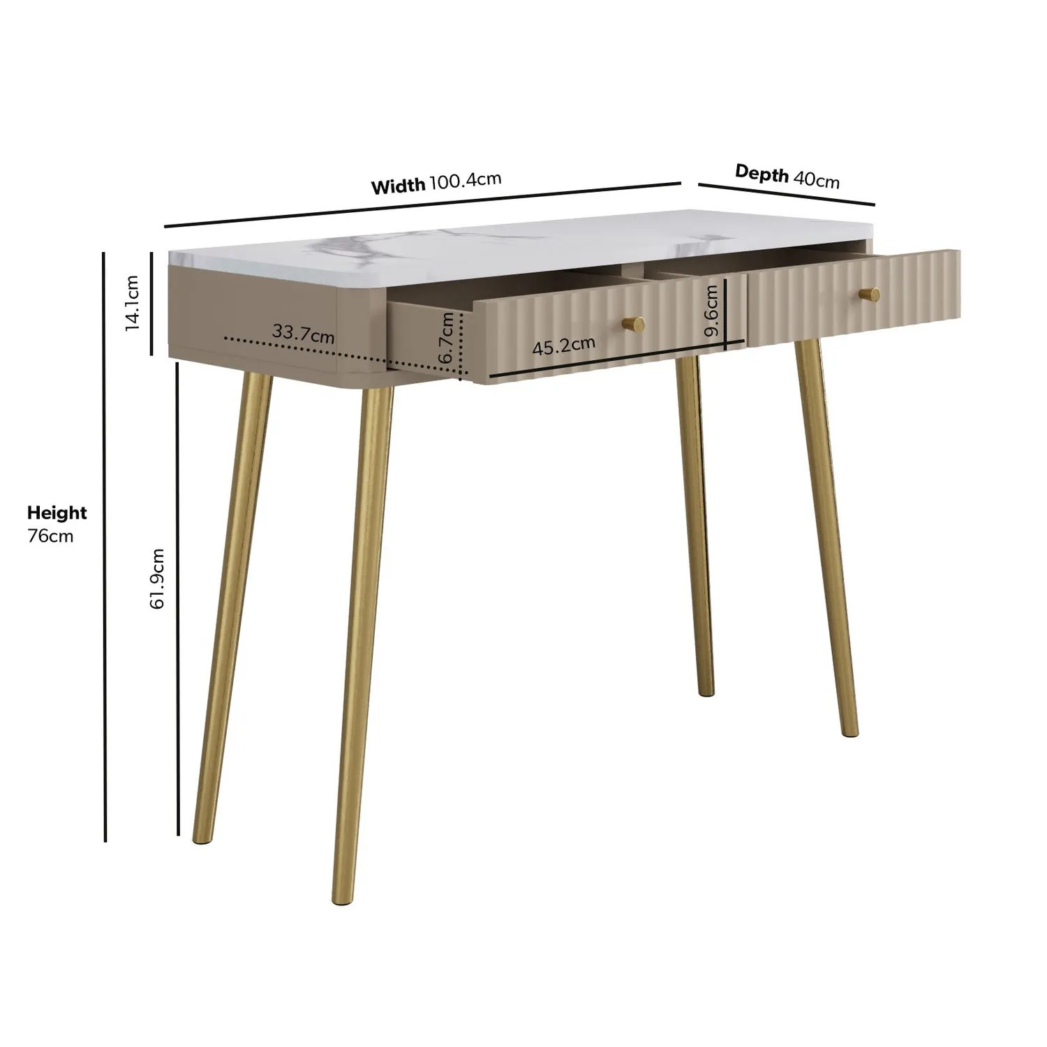 Fluted Dressing Table with Drawers - Grey, Wood