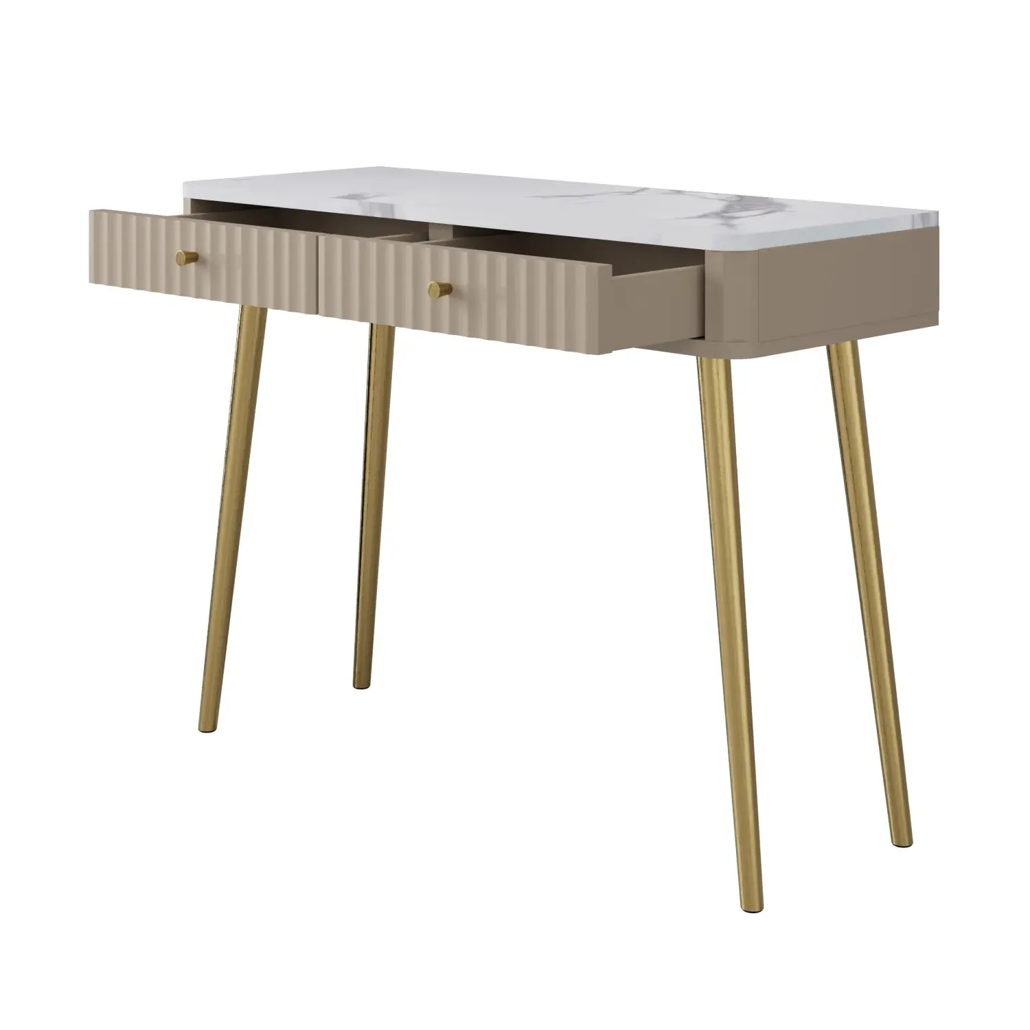 Fluted Dressing Table with Drawers - Grey, Wood