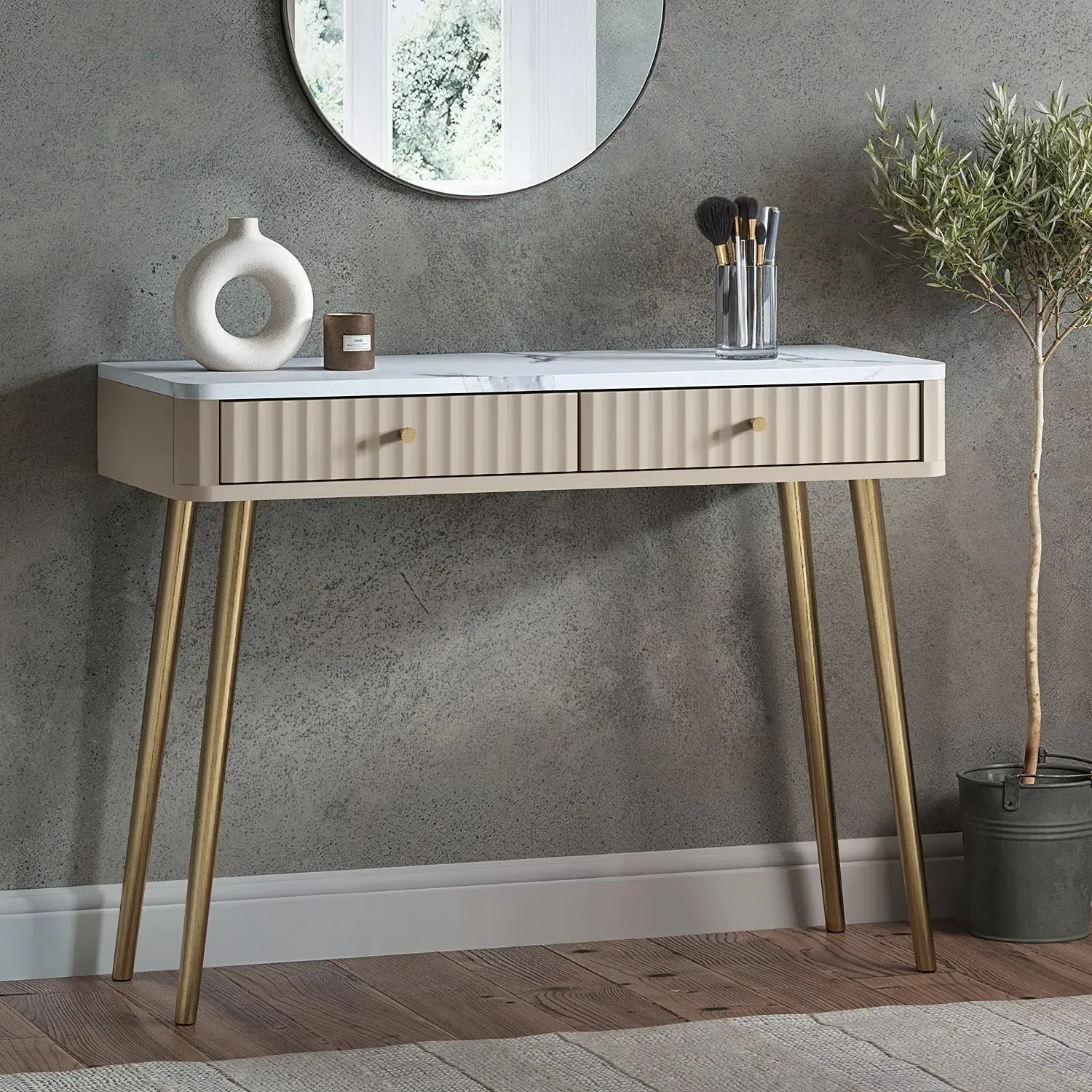Fluted Dressing Table with Drawers - Grey, Wood