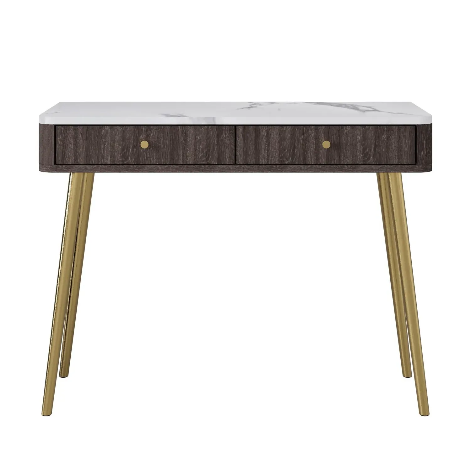 Fluted Dressing Table with Drawers - Wood, Marble