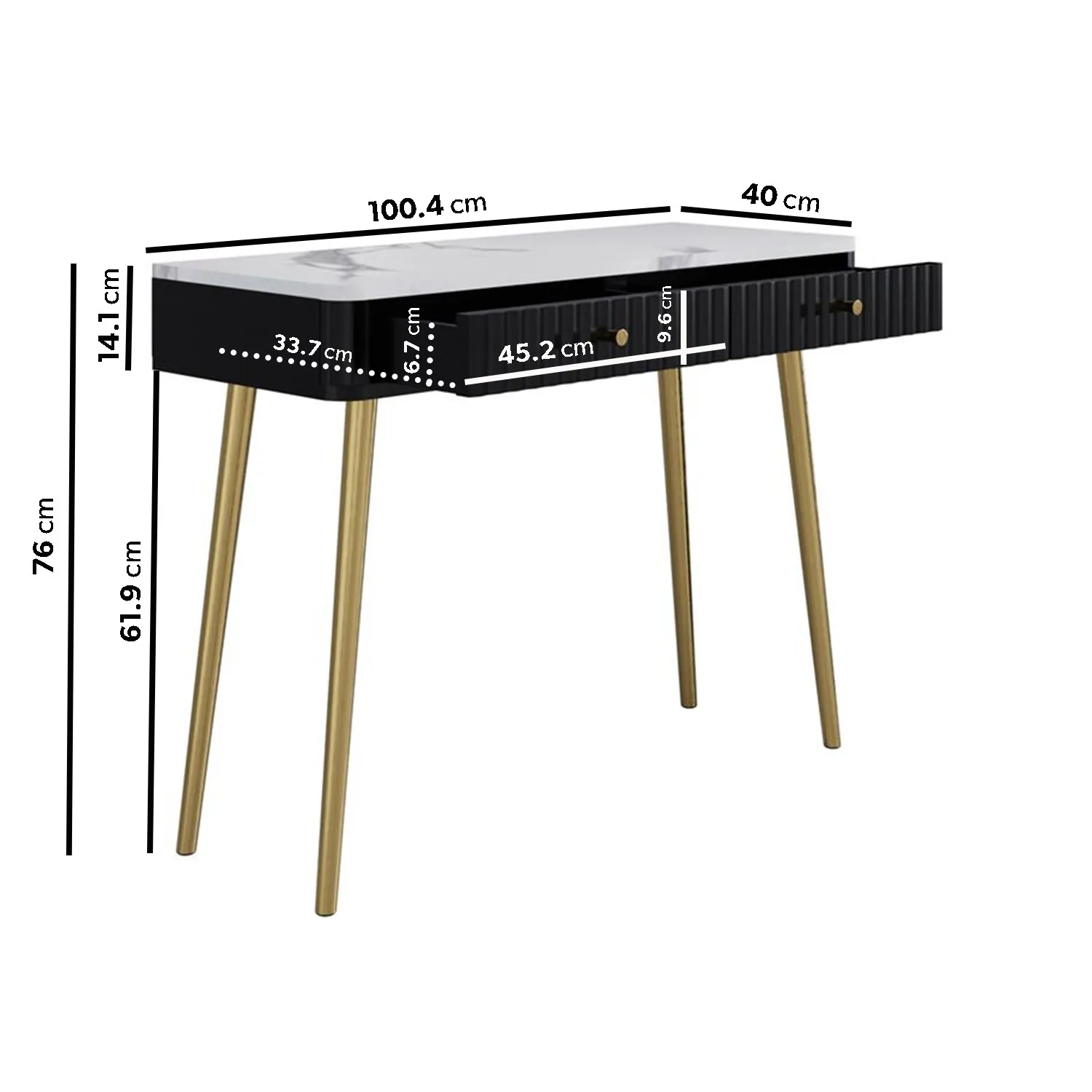 Fluted Dressing Table with Drawers - Wood, Marble