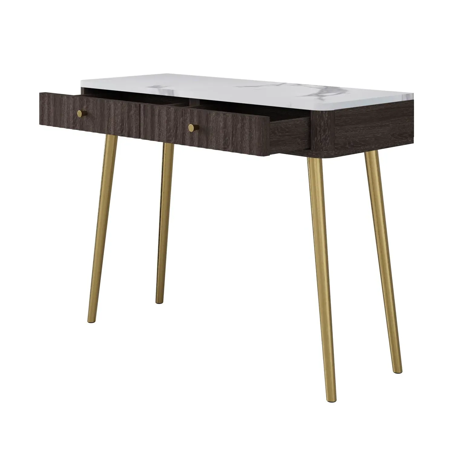 Fluted Dressing Table with Drawers - Wood, Marble