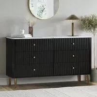 Wide 6-Drawer Chest with Marble Top - Black, Wood