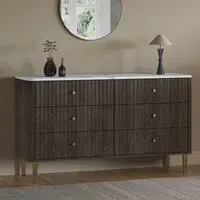 Wide 6-Drawer Chest with Marble Top - Brown, Wood