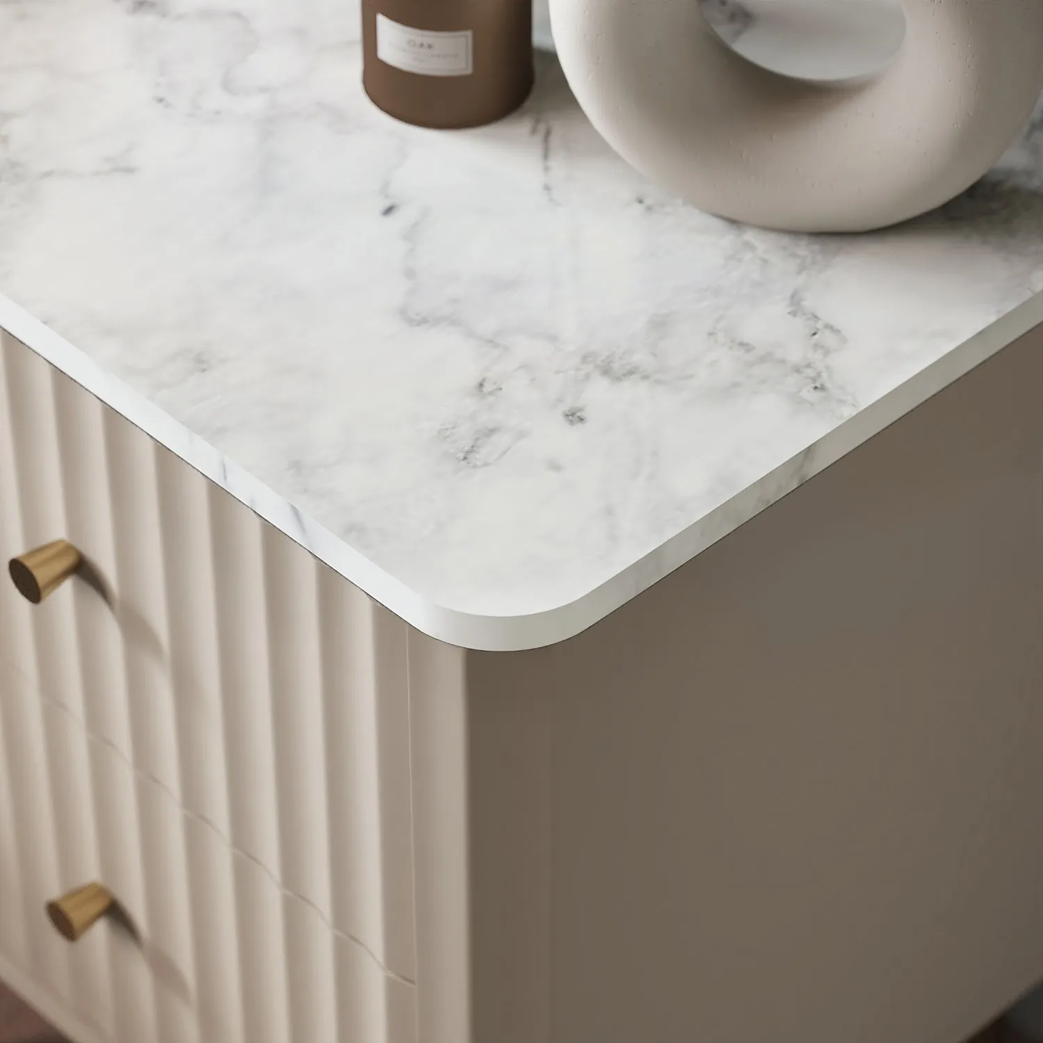 Wide 6-Drawer Chest with Marble Top - Taupe, Wood