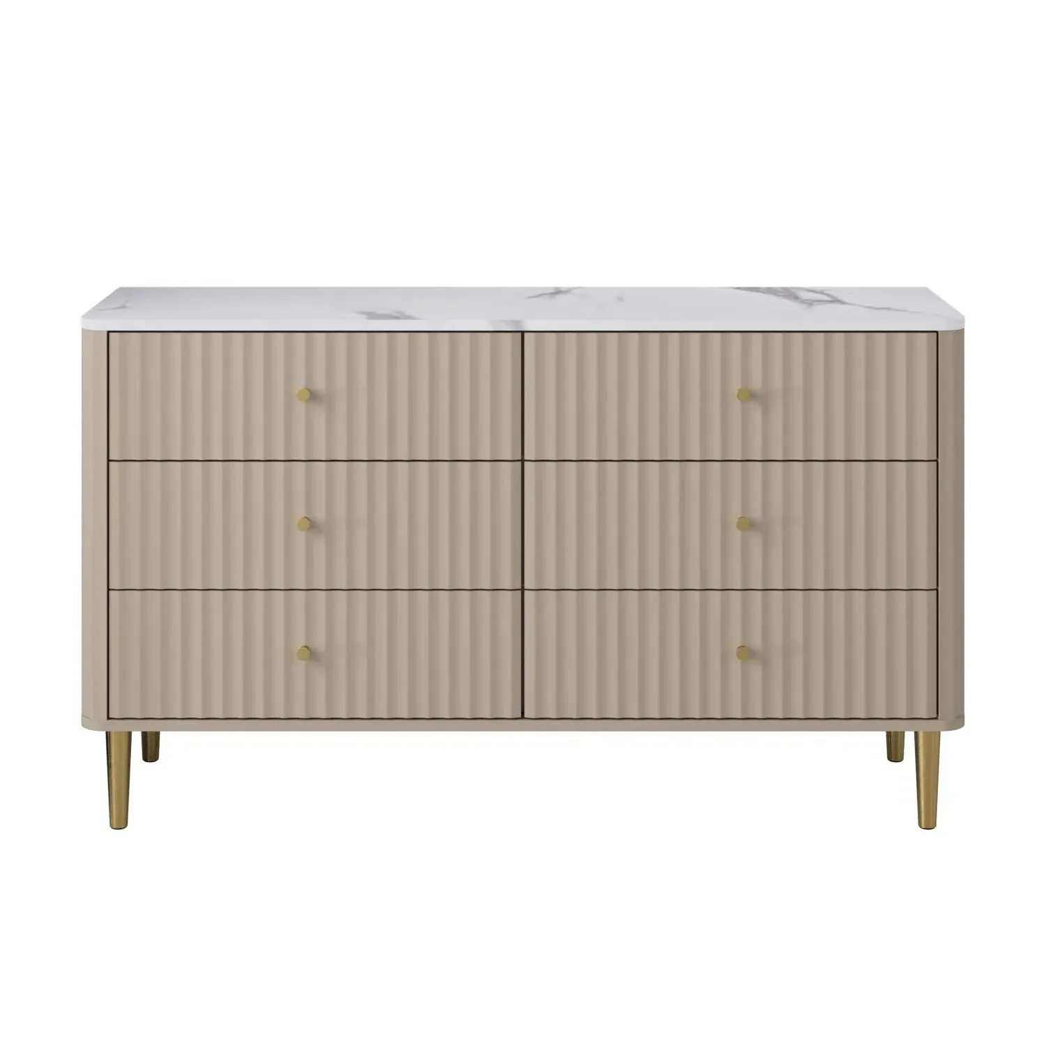Wide 6-Drawer Chest with Marble Top - Taupe, Wood
