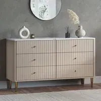 Wide 6-Drawer Chest with Marble Top - Taupe, Wood