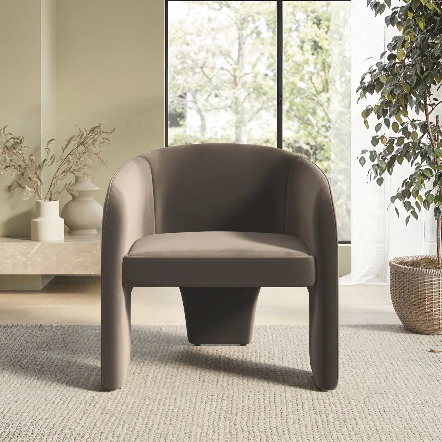 Curved Accent Chair - Mink, Velvet