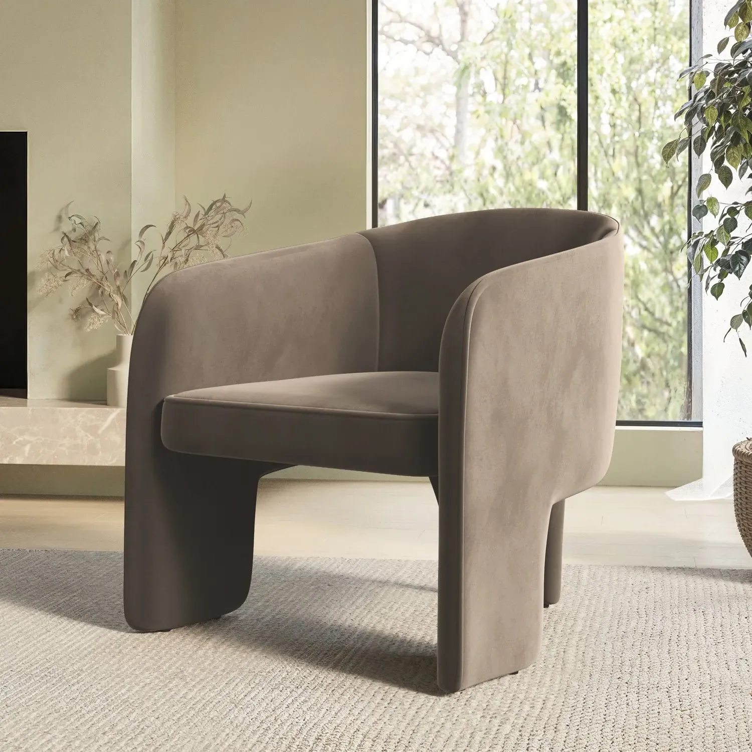 Curved Accent Chair - Mink, Velvet image