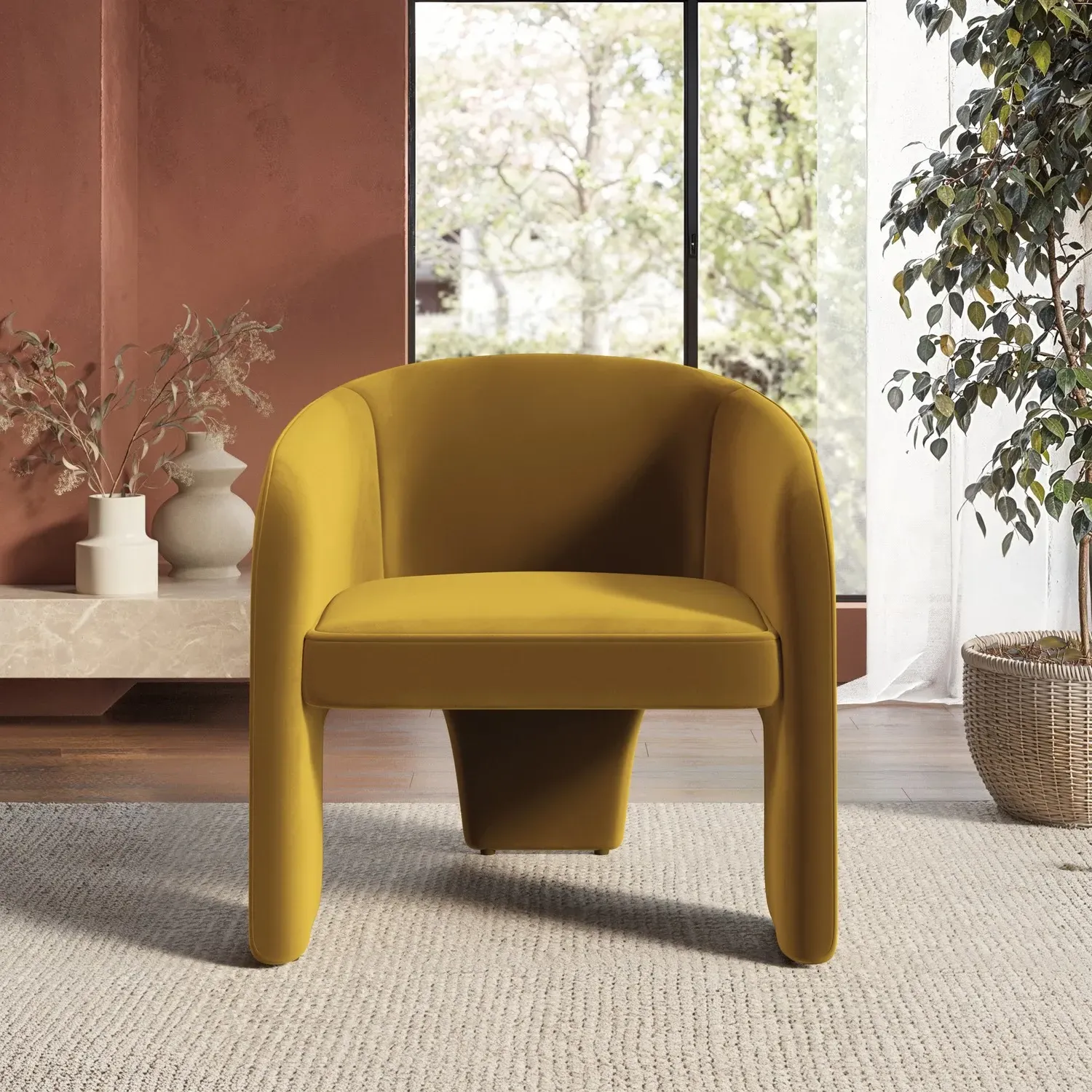 Curved Accent Chair - Mustard, Velvet