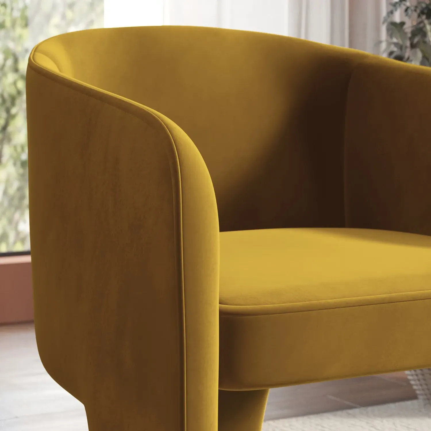 Curved Accent Chair - Mustard, Velvet
