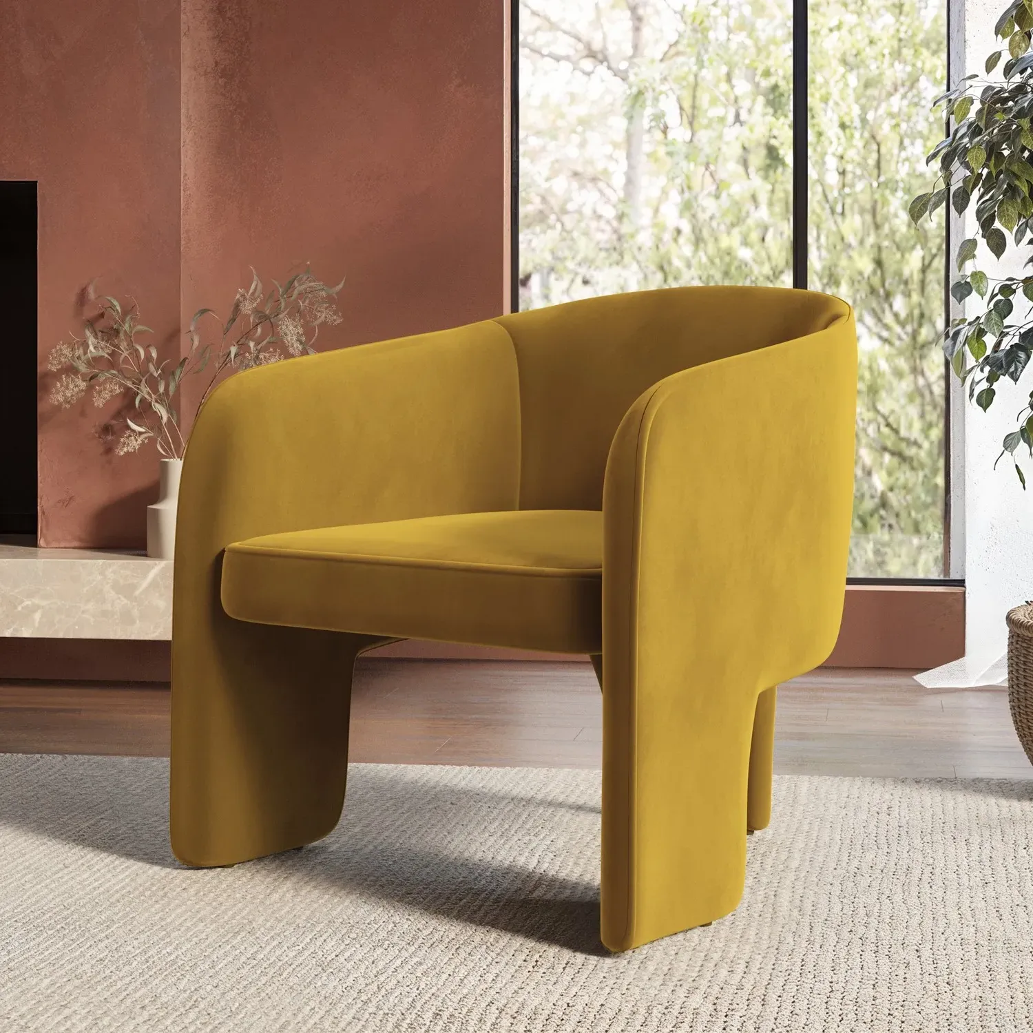 Curved Accent Chair - Mustard, Velvet image