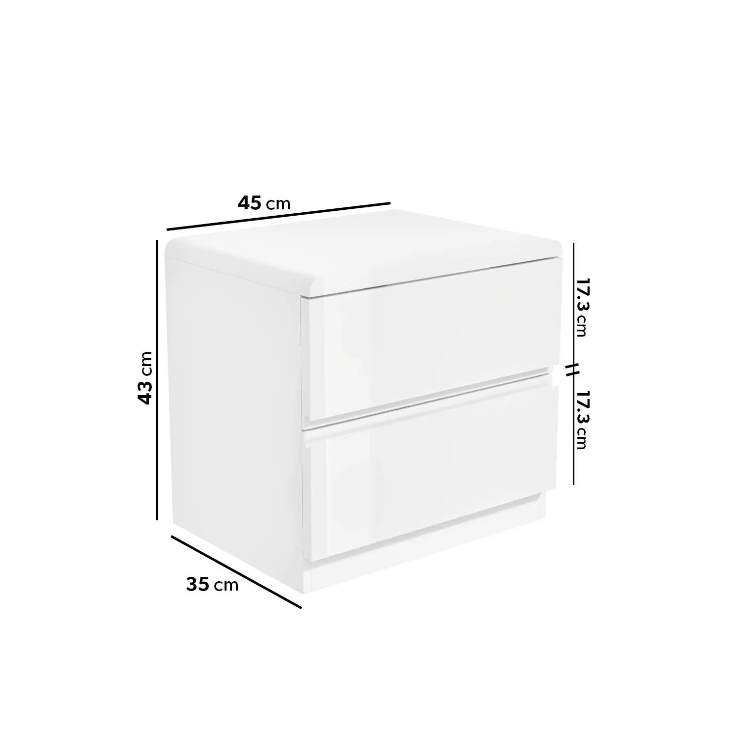 2-Drawer Bedside Table - White, High Gloss