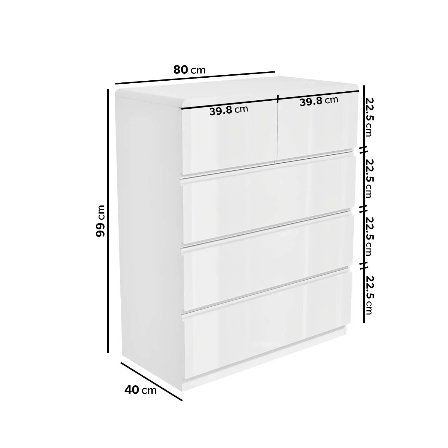 5-Drawer Chest of Drawers - White, High Gloss