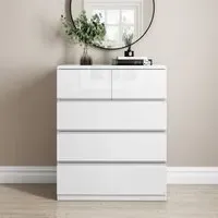 5-Drawer Chest of Drawers - White, High Gloss