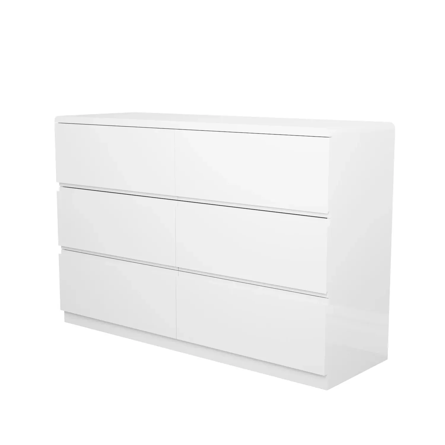 6-Drawer Wide Chest of Drawers - White, High Gloss