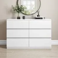 6-Drawer Wide Chest of Drawers - White, High Gloss
