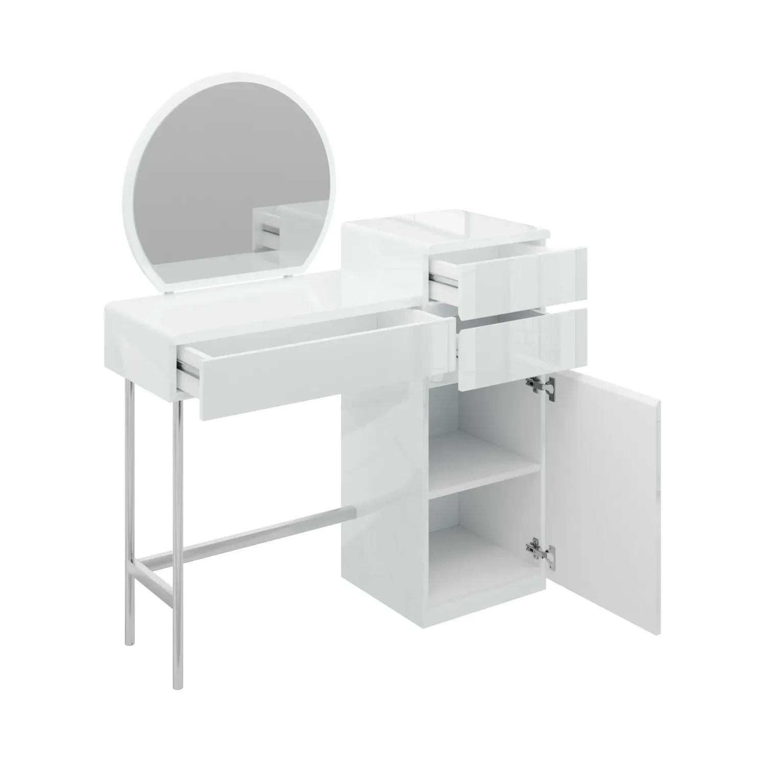 Dressing Table with Mirror & Storage - White Gloss