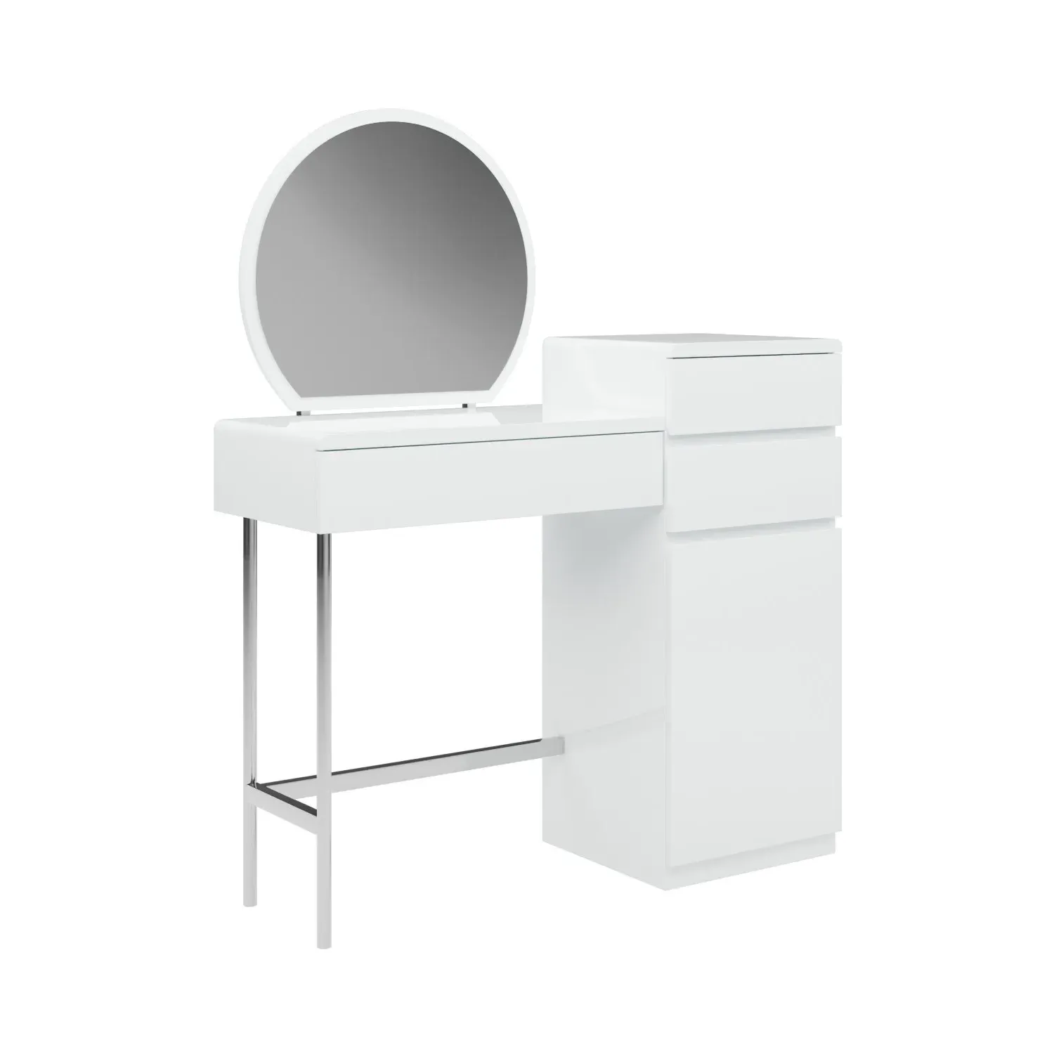 Dressing Table with Mirror & Storage - White Gloss