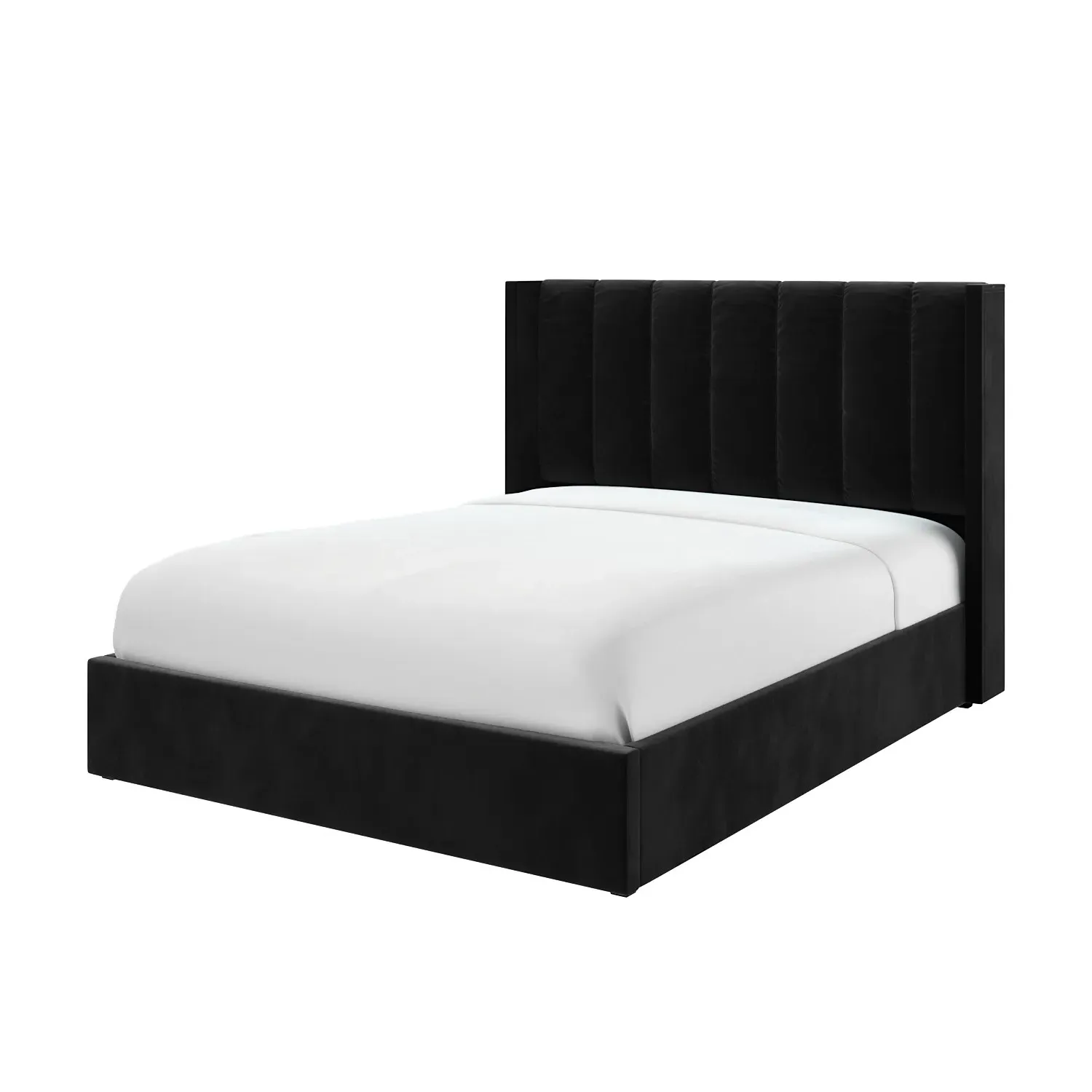 Double Ottoman Bed with Winged Headboard - Black