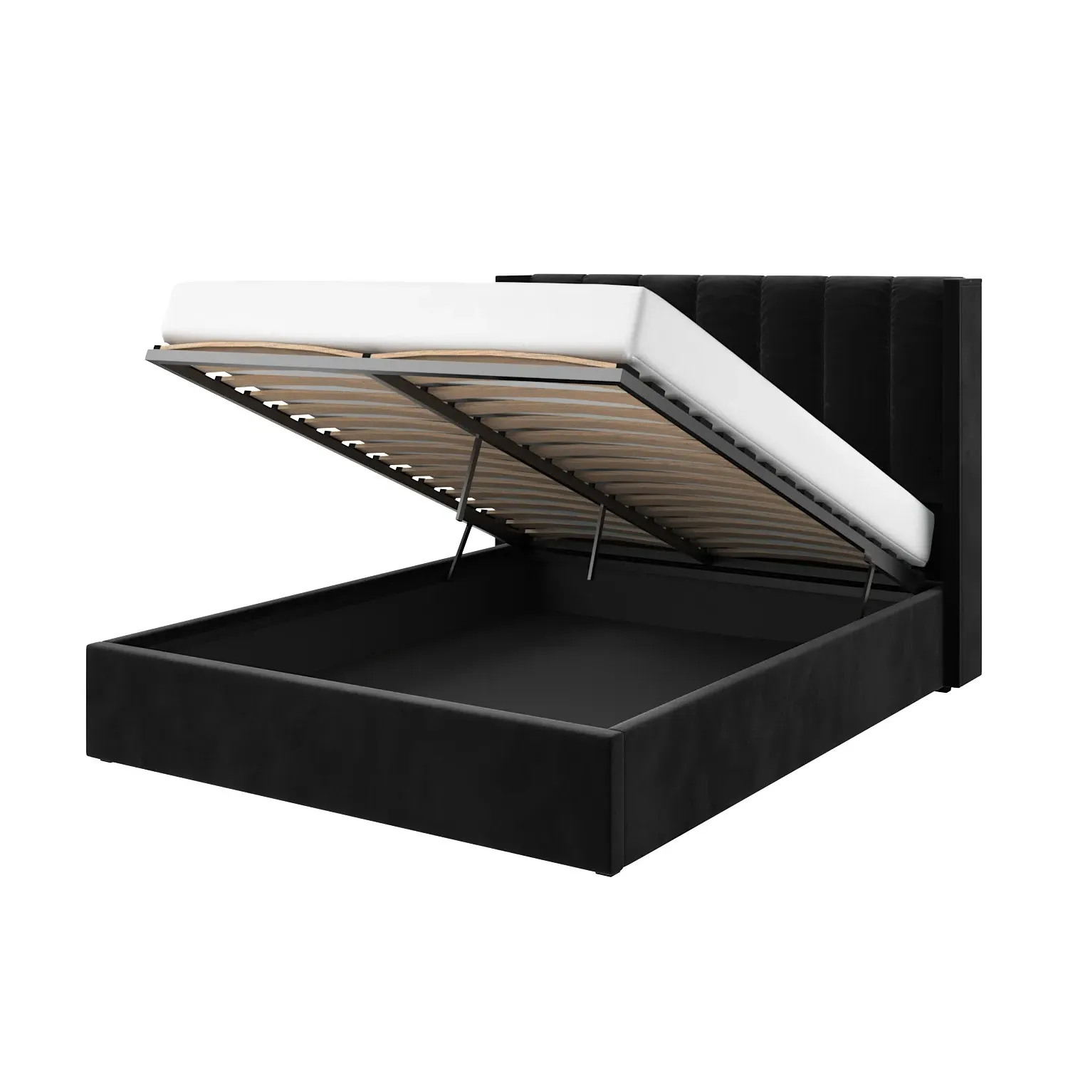 Double Ottoman Bed with Winged Headboard - Black