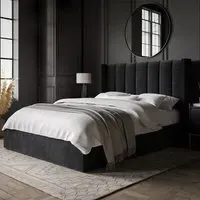 Double Ottoman Bed with Winged Headboard - Black