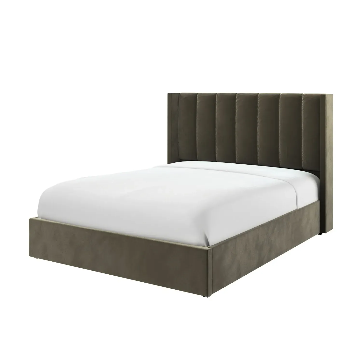Double Ottoman Bed with Winged Headboard - Green