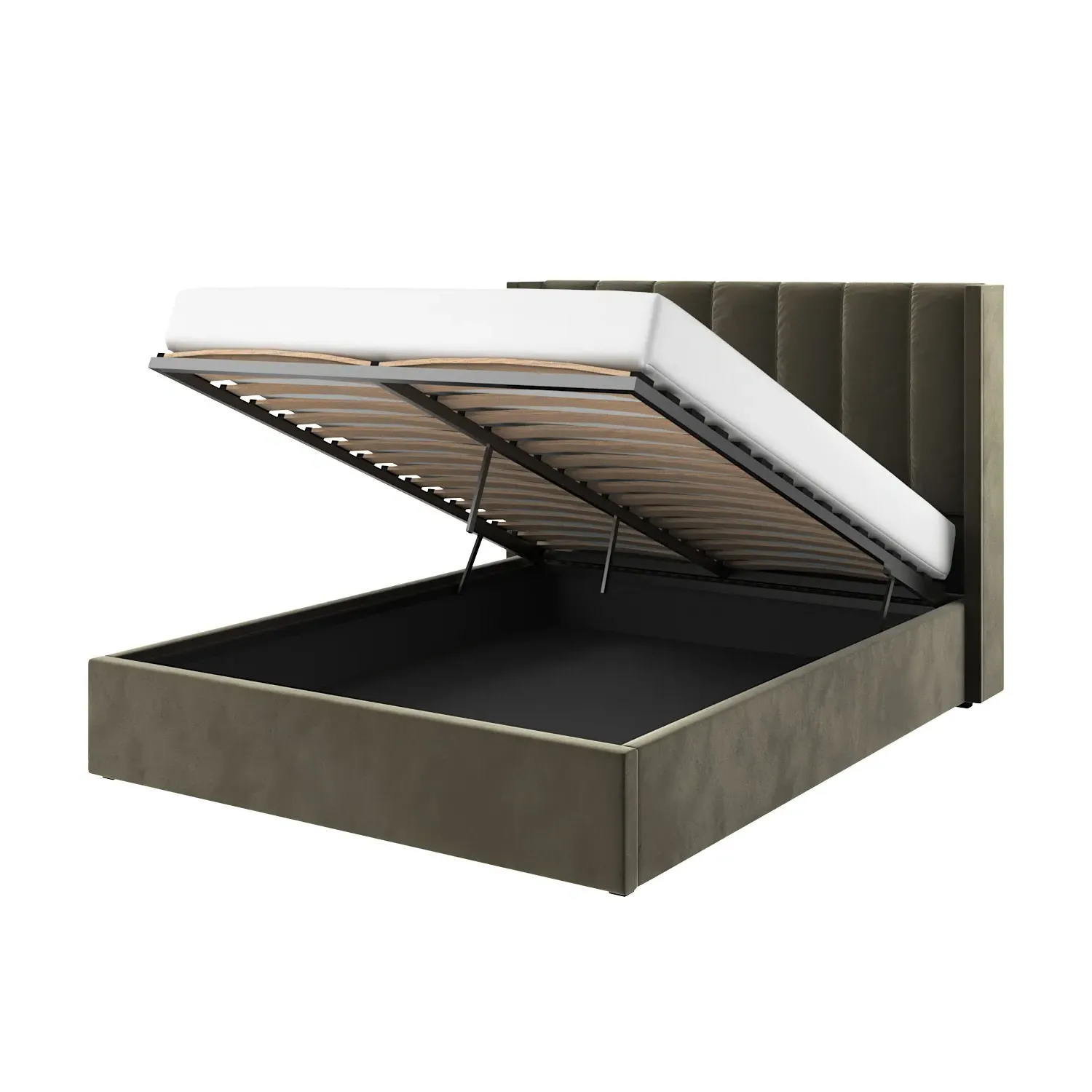 Double Ottoman Bed with Winged Headboard - Green