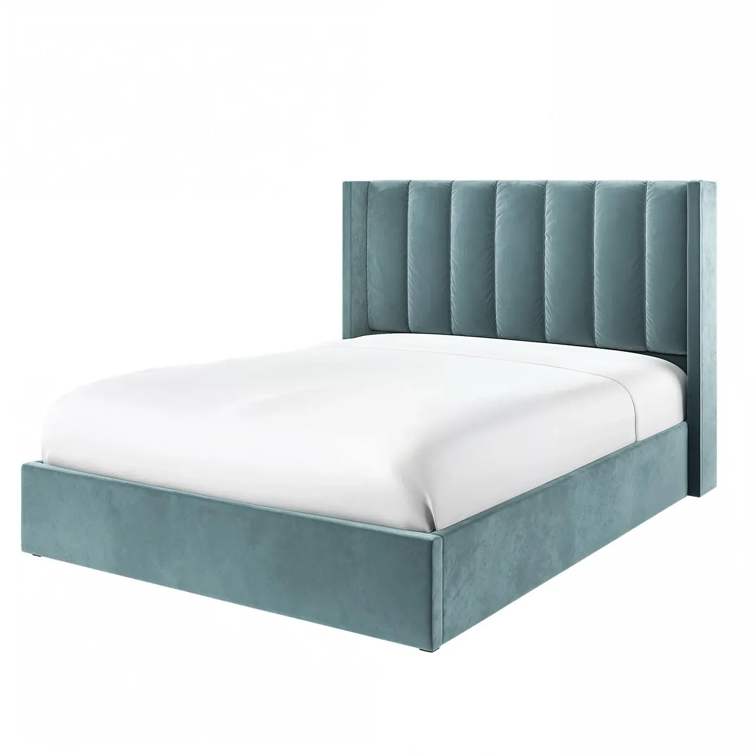 King Size Ottoman Bed with Winged Headboard - Blue