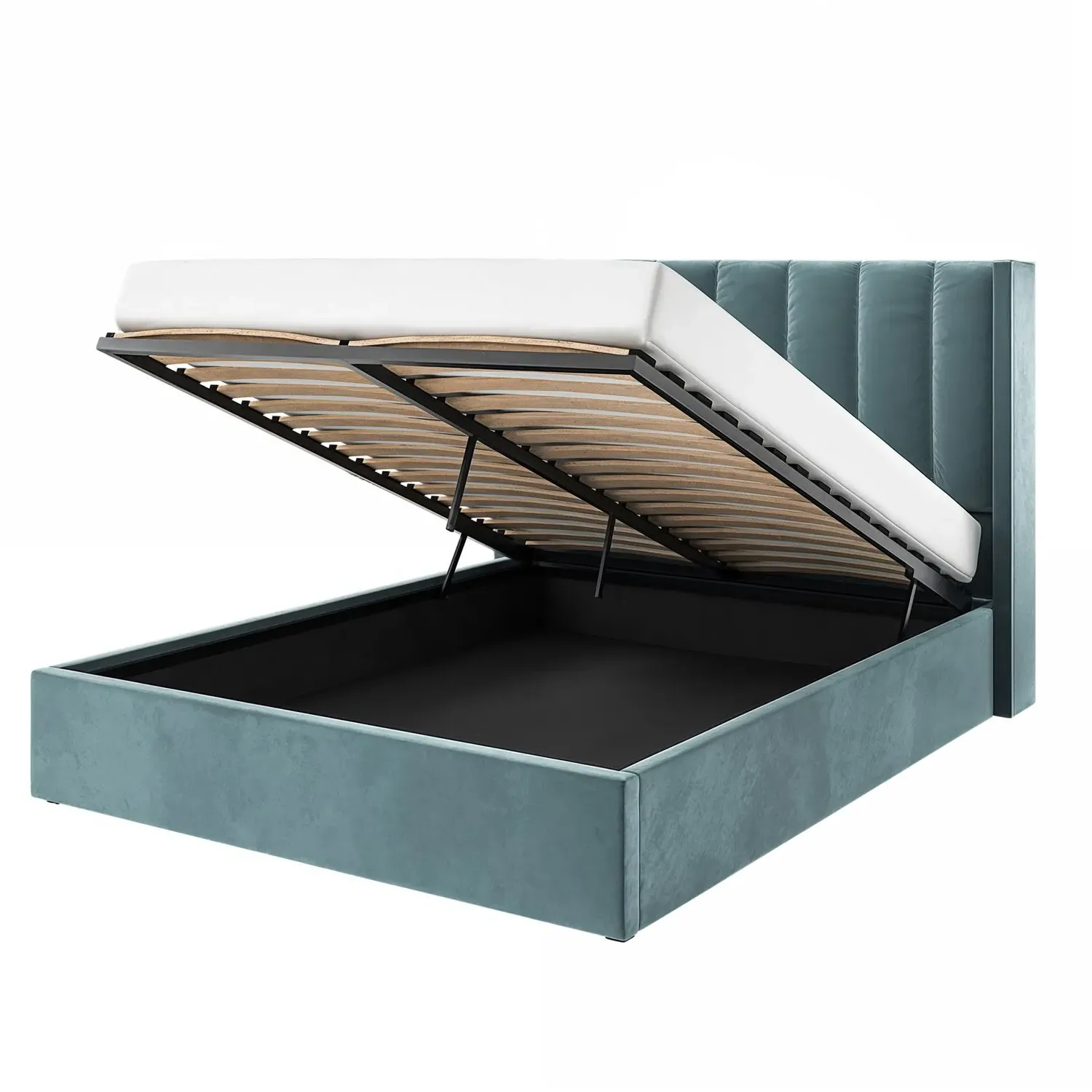 King Size Ottoman Bed with Winged Headboard - Blue