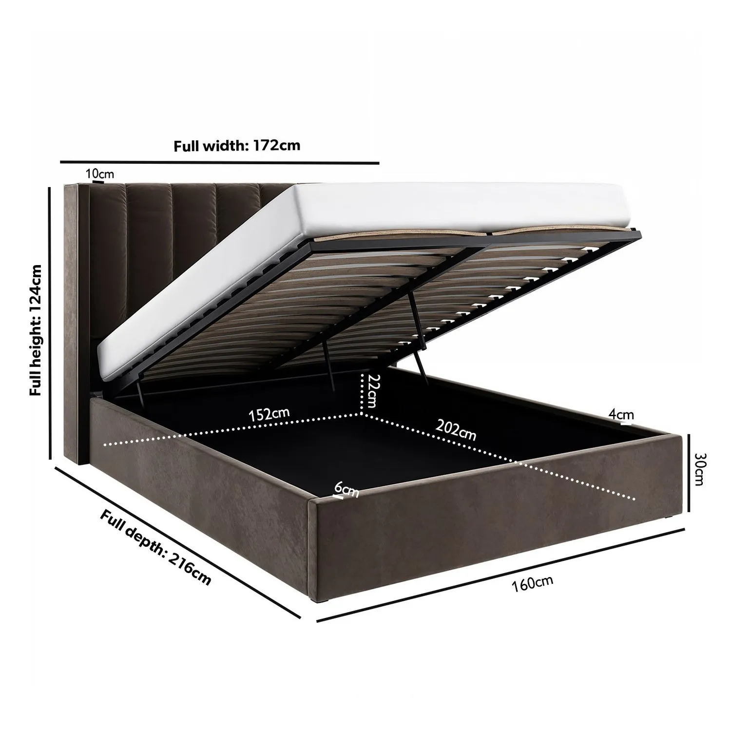 King Size Ottoman Bed with Winged Headboard - Brown